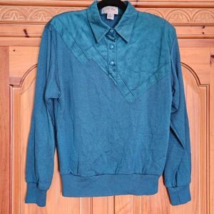 Vintage Union Made Lilli Ann Collections Teal Pullover Sweater With Suede Detail